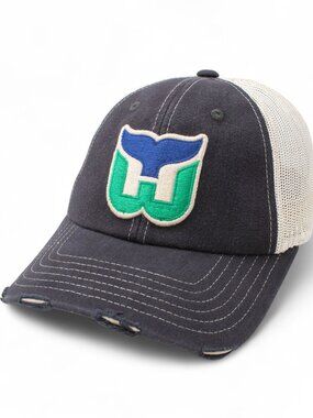 NHL Dad Hat, Hartford Whalers, Embroidered, Distressed Vintage, Mesh, Snapback